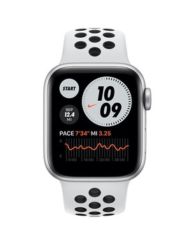 Apple Watch Series 6 GPS 44mm Aluminum Case with Nike Sport Band Space (серебристый/чистая платина/черный) MG293