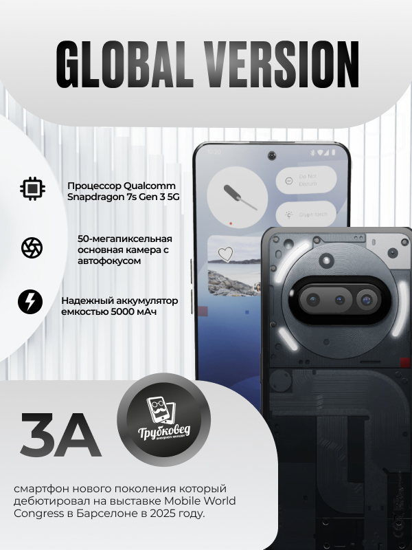 Nothing Phone (3a) 12/256 ГБ Black (черный) Global Version
